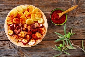 Tapas Pulpo a Feira with octopus potatoes gallega style and paprika recipe from Spain