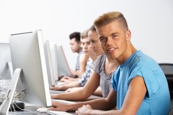 Group Of Students In Computer Class
