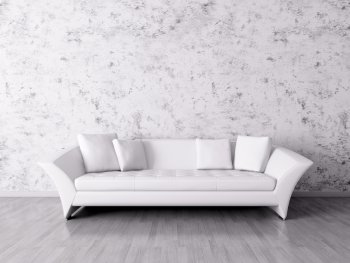 Modern interior with white sofa over the stucco wall