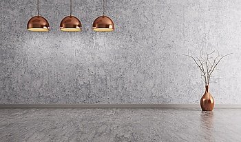 Copper lamps over concrete wall room interior background 3d rendering