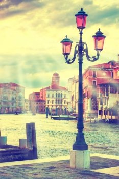 Lamp on the streen at Grand Canal near San Marco Square in Venice, Italy. Instagram like filter