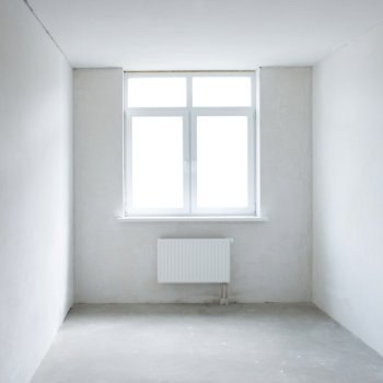White square room with window. Empty interior space