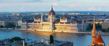 Budapest parliament in the sunset lights