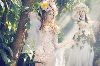 Portrait of the two sensual forest nymphs