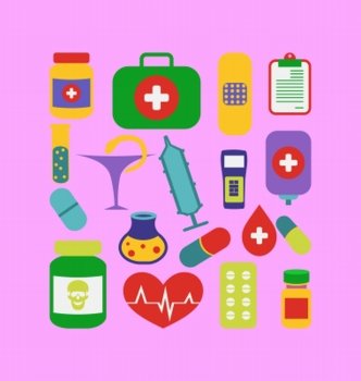 Illustration set trendy flat medical icons - vector
