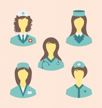 Illustration icons set of medical nurses in modern flat design style - vector