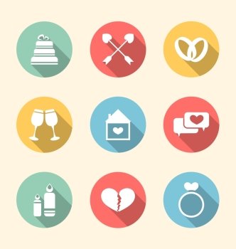 Illustration trendy flat icons for Valentines Day, style with long shadows - vector