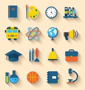Illustration Set of Education Flat Colorful Icons with Long Shadow Style. Illustration Set of Education Flat Colorful Icons with Long Shadow Style - Vector