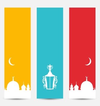Illustration Set Colorful Banners with Symbols for Ramadan Kareem - vector