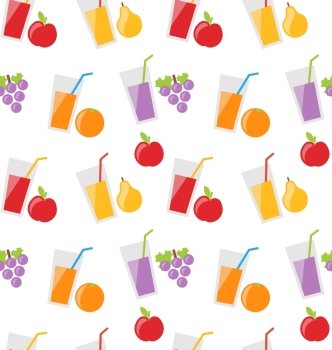 Illustration Seamless Pattern with Different Fresh Fruit Juices - Vector