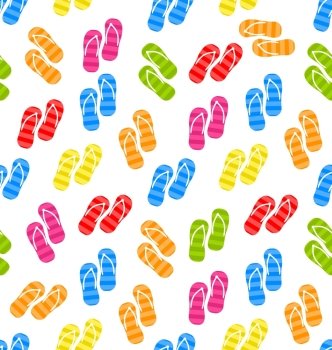 Illustration Seamless Pattern Colorful Pairs of flip-flops, Summertime Background - Vector
