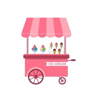 Illustration Icon of Stand of Ice Creams, Sweet Cart Isolated on White Background - Vector