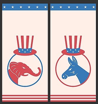 Banners for Advertise of United States Political Parties. Illustration Banners for Advertise of United States Political Parties. Flyers with Donkey and Elephant. Vintage Style Design - Vector