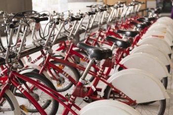 Row of bicycles for rent in Antwerpen, Belgium
