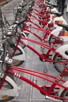 Row of bicycles for rent in Antwerpen, Belgium
