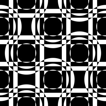 Abstract Square and Circle Pattern. Vector Seamless Geometric Wallpaper. Regular Monochrome Background
