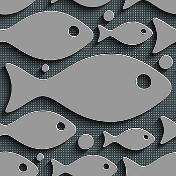 Seamless Fish Pattern. Abstract Gray Background. Vector Regular Texture. Seamless Fish Pattern