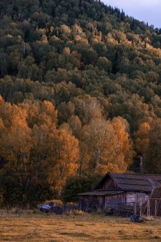 Autumn . Autumn at mountain village at evening