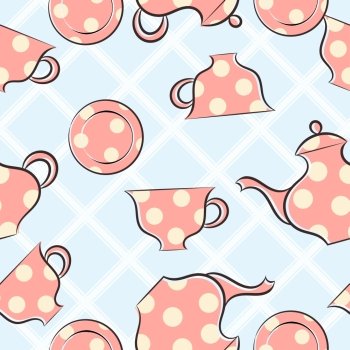 Seamless pattern with cups and teapot