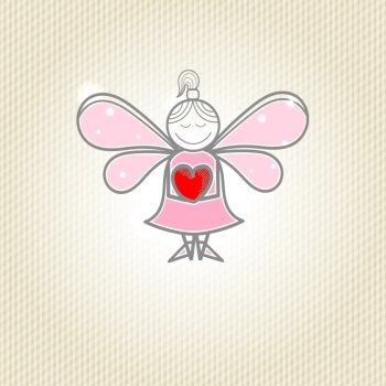 Little fairy with heart in hands