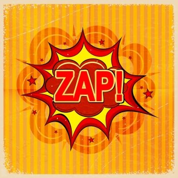 Cartoon blast ZAP! on a yellow background, old-fashioned. Vector illustration.