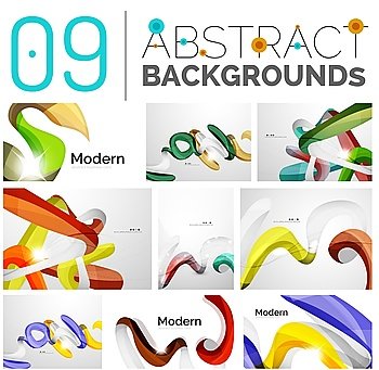 Set of smooth abstract backgrounds. Set of smooth abstract backgrounds - wave motion concepts. Infinity space templates with sample text. Business card and identity design elements
