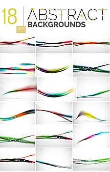Collection of abstract backgrounds - wave and swirl lines, geometric flowing motion pattern. Business and technology universal templates, bright unusual banner designs, text presentation backdrops