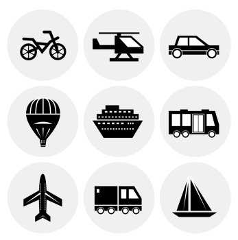 Vector black transportation icons. Icon set
