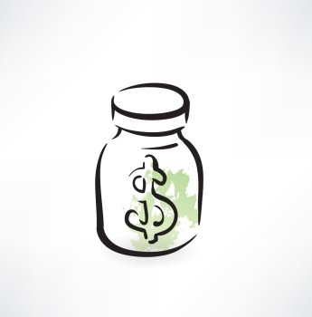 dollar in the glass jar grunge icon