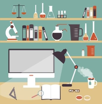desktop scientist chemist illustration