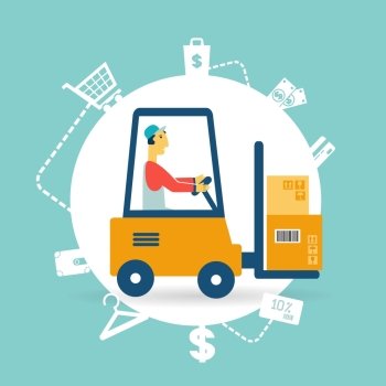 Loader lifts boxes icon. Flat modern style vector design 