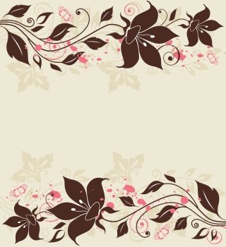 Decorative vector background with flowers and pink butterflies
