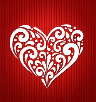 Decorative vector white heart on a red background for Valentine’s Day