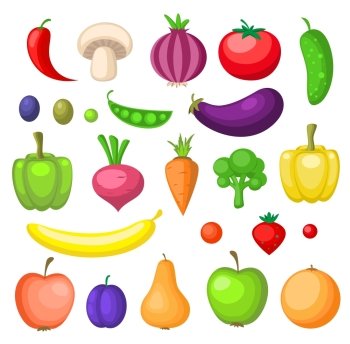 Set of vector fruits and vegetables icons