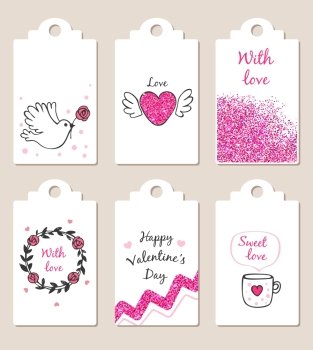 Decorative bages with glitter elements for Valentine’s day