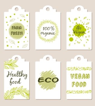 Set of green vector vegetarian food badges 