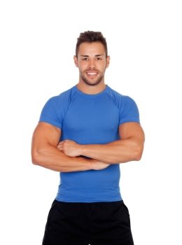 Muscular personal trainer isolated on a white background