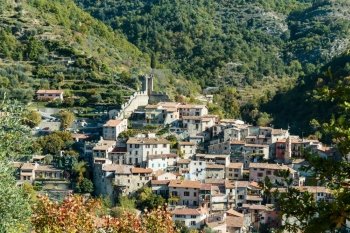 Mountain old village Luseram, Provence Alpes Cote d’Azur, France.