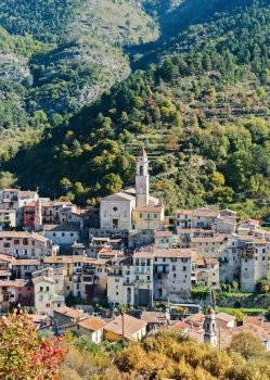Mountain old village Luseram, Provence Alpes Cote d’Azur, France.