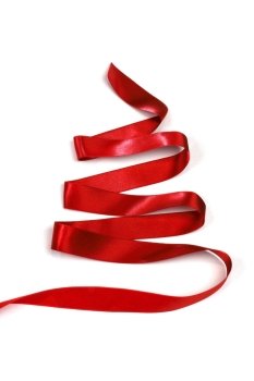 Stylized red ribbon Christmas tree isolated on white background