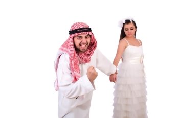Arab man with his wife on white