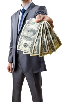 Man with money isolated on the white