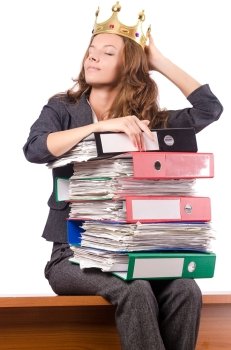 Businesswoman with lots of folders