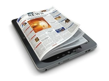 News online concept. Tablet pc and newspaper. 3d