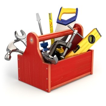 Toolbox with tools on white isolated background. 3d
