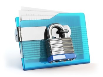 Folder and lock. Data and privacy security concept. Information protection. 3d illustration