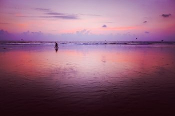 Sunset on Baga beach. Goa, India