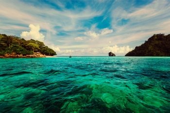 Vintage retro effect filtered hipster style travel image of tropical islands. Andaman Sea, Krabi, Thailand