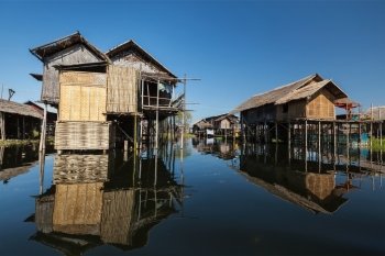 Stilted houses in village on Inle lake, Myanmar