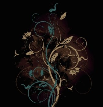 Bitmap grunge background with floral ornate design